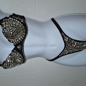 Metal Studded Handmade Vintage Heavy Quality Bra Panties Biker BDSM OOAK Goth